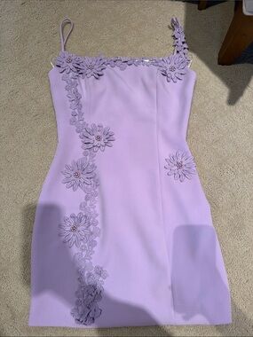 JW PEI Lilac Floral Appliqué Mini Dress